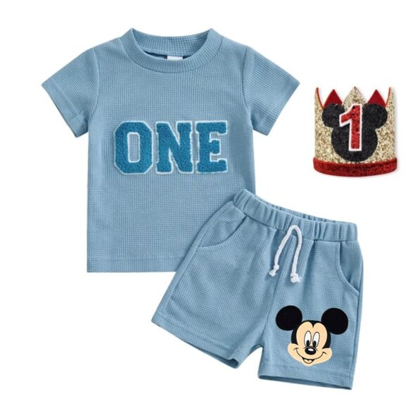 Mickey Mouse Clothes Boy First Birthday Mickey Mouse Outfit Clothes Shirt Shorts - Picture 2 of 3